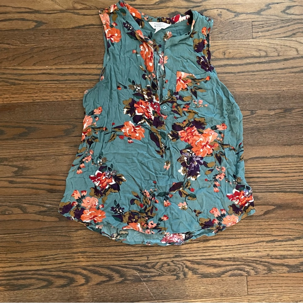 Market & Spruce XL Prat Henley Sleeveless Top From Stitch Fix, Coral Floral